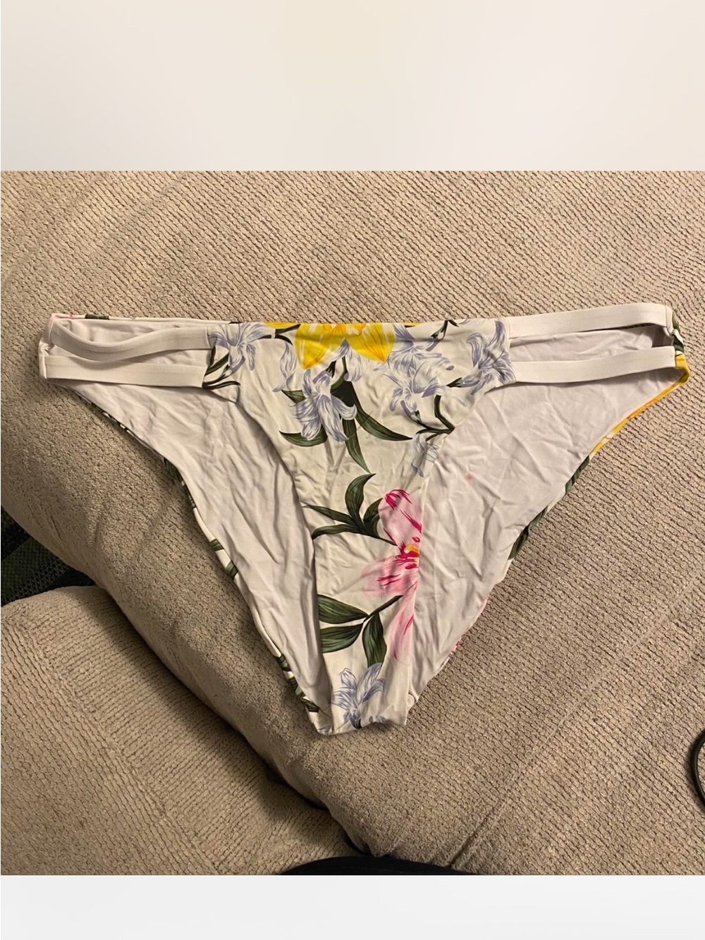 Floral Bikini Bottom - White with Pink, Yellow & Green